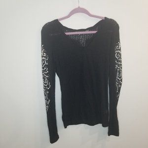 Miss Me Long Sleeve Black Top with Beaded Sleeves sz Medium